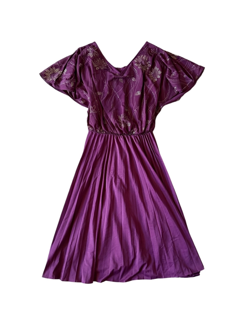 Plum Purple 1980’s Vintage Shimmer Pleated Dress